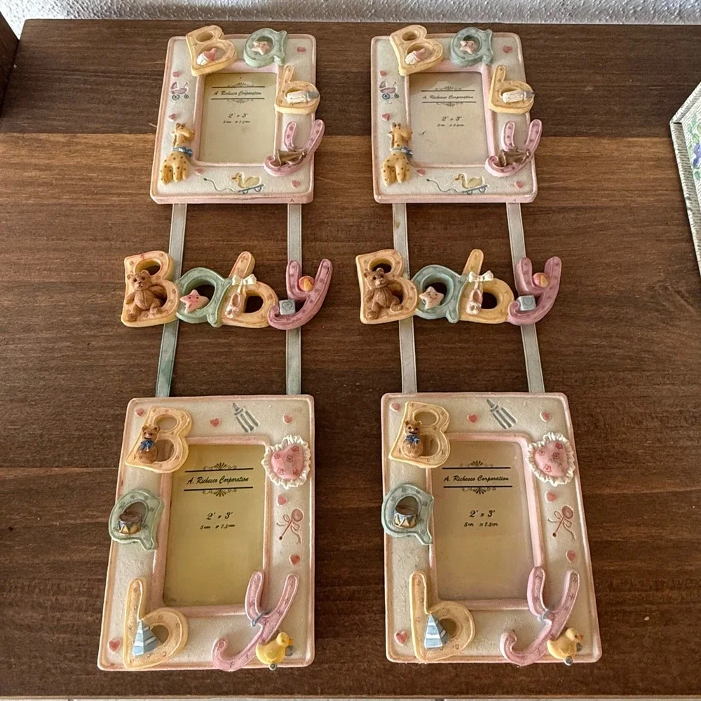 3pc Lot A Richesco Corp Baby Photo Frame Set 3D Resin Pastel Nursery Decor